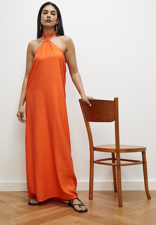 edit - Halter knot detail maxi dress - orange