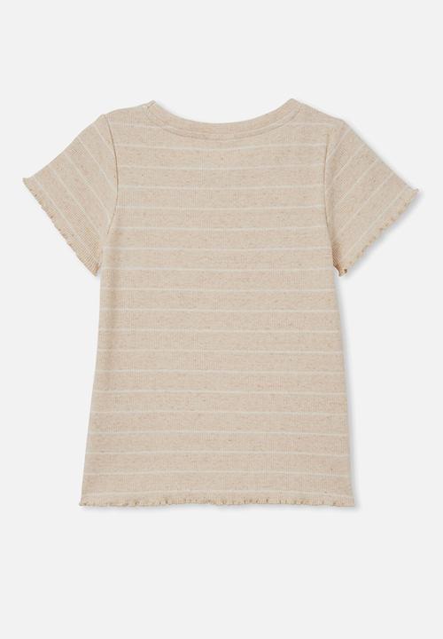 Cotton On - Raya rib baby tee - caramel marle/vanilla stripe