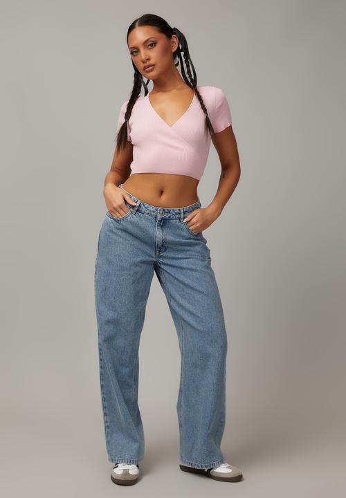 Factorie - Short sleeve knit wrap top - soft pink