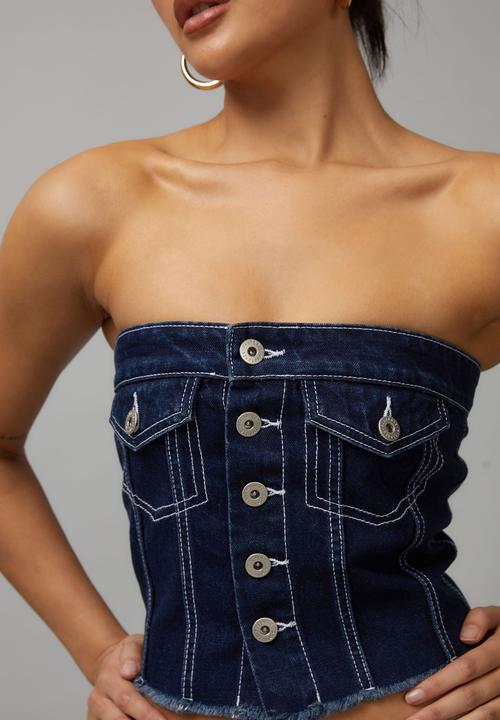 Factorie - Denim button through bandeau - indigo