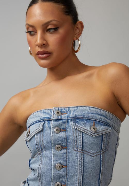 Factorie - Denim button through bandeau - noughties blue