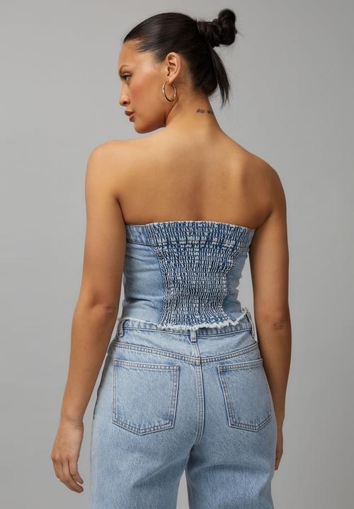 Factorie - Denim button through bandeau - noughties blue