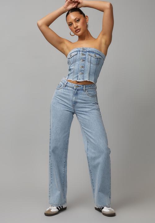 Factorie - Denim button through bandeau - noughties blue