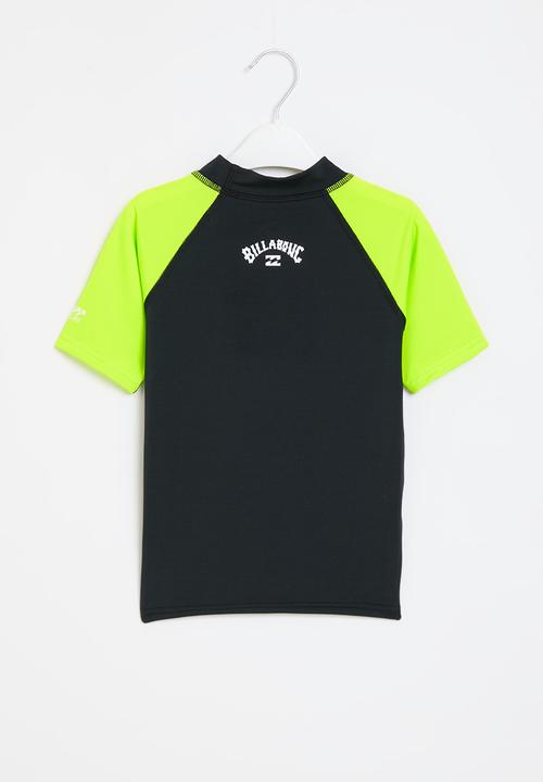 Billabong  - Groms all day arch rf short sleeve  - black & neon yellow