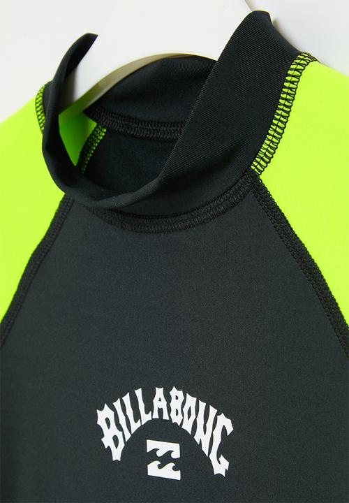 Billabong  - Groms all day arch rf short sleeve  - black & neon yellow
