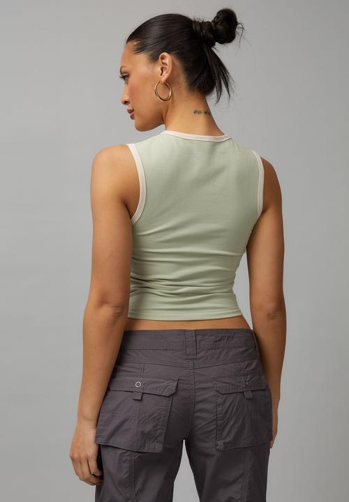 Factorie - Graphic notch front tank - soft green/california