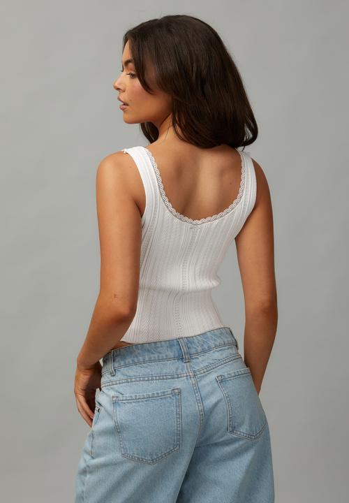 Factorie - Lace trim knit tank - white