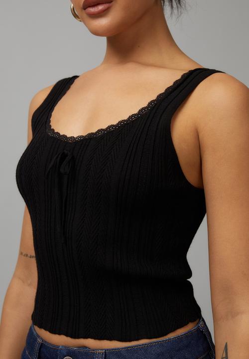 Factorie - Lace trim knit tank - black