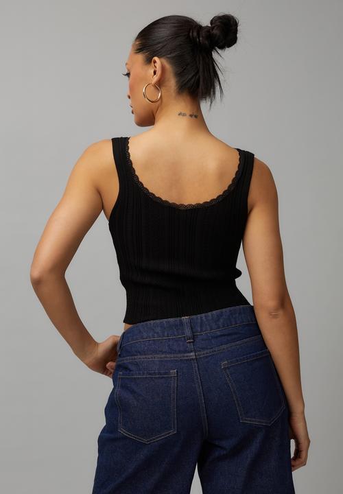 Factorie - Lace trim knit tank - black