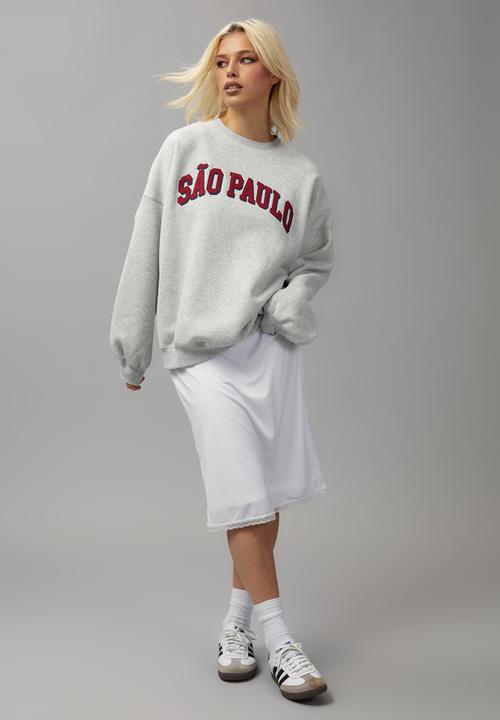 Factorie - Slouchy premium graphic crew - silver marle/sao paulo