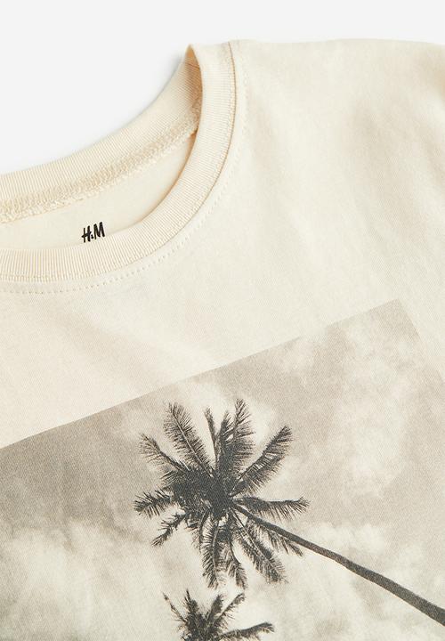 H&M - Printed cotton T-shirt - light beige palm blvd