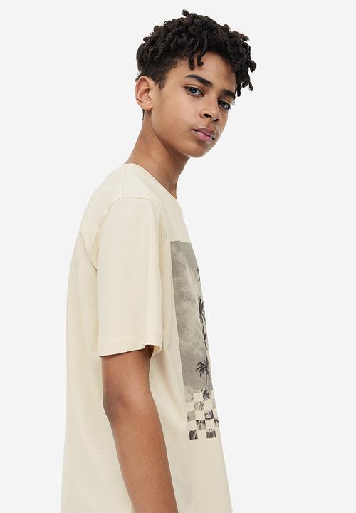 H&M - Printed cotton T-shirt - light beige palm blvd