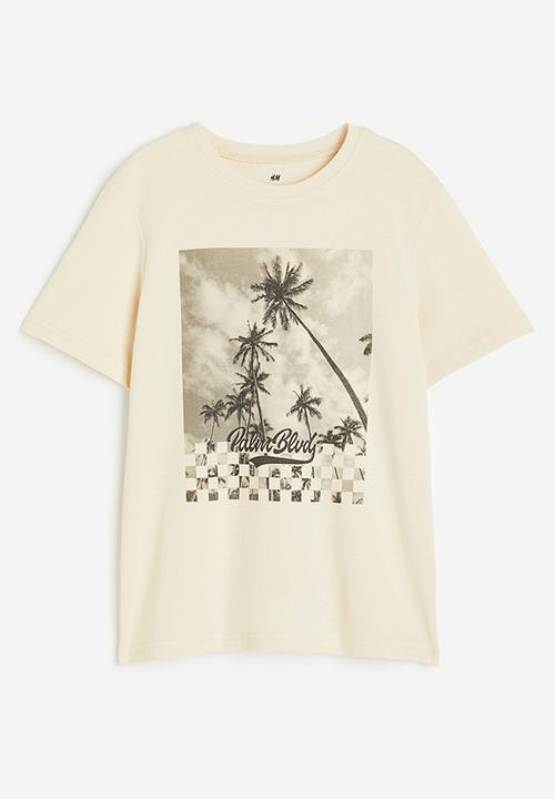 H&M - Printed cotton T-shirt - light beige palm blvd