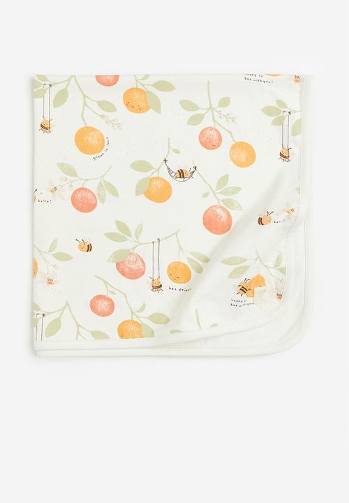 Cotton baby blanket -  natural white/fruits