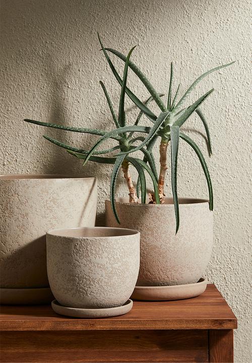 H&M - Terracotta plant pot & saucer - white
