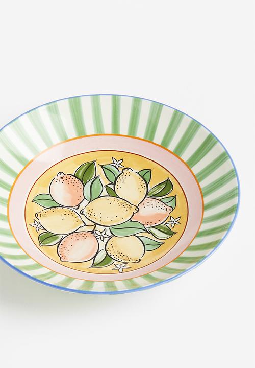 H&M - Porcelain serving bowl -  green/striped 