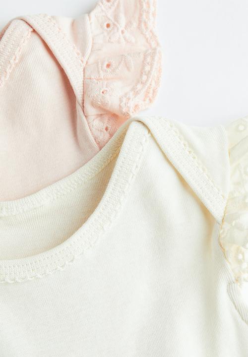 H&M - 2 pack picot-trim bodysuits - light pink & cream