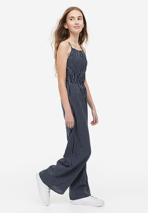 H&M - Gathered jumpsuit - navy blue / striped 