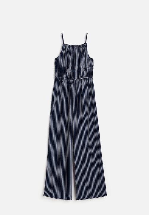 H&M - Gathered jumpsuit - navy blue / striped 