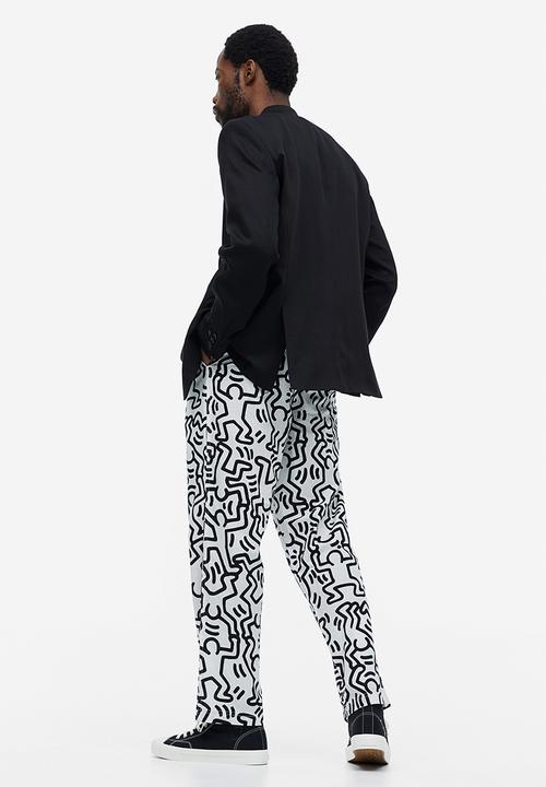 H&M - Relaxed fit patterned cotton trousers - white & black