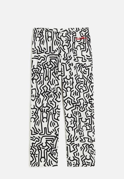 H&M - Relaxed fit patterned cotton trousers - white & black