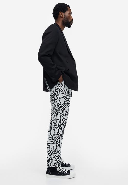 H&M - Relaxed fit patterned cotton trousers - white & black