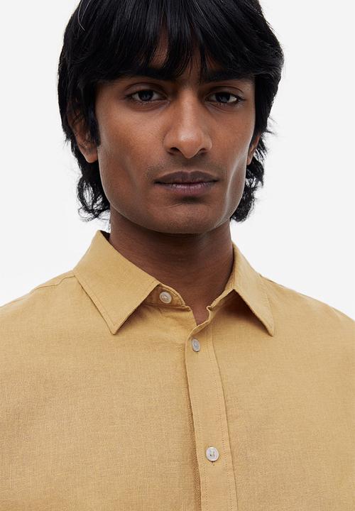 H&M - Regular fit linen blend shirt - mustard yellow 
