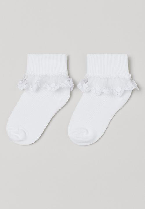 H&M - 2-pack lace-trimmed socks - white