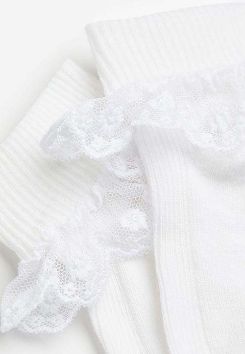 H&M - 2-pack lace-trimmed socks - white