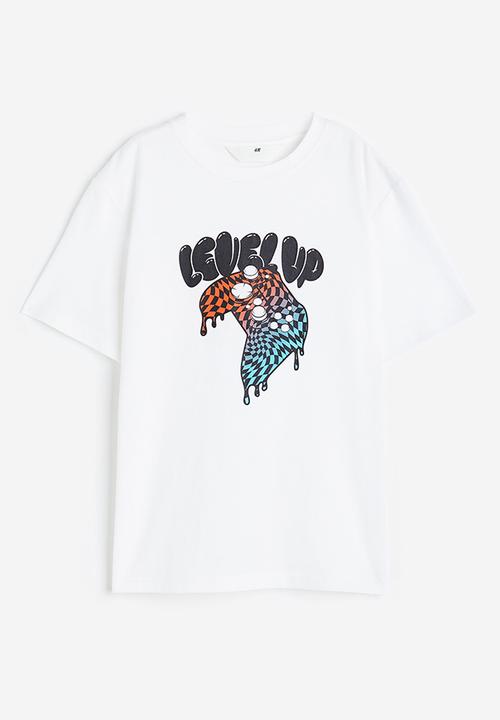 H&M - Printed jersey T-shirt - white/level up 