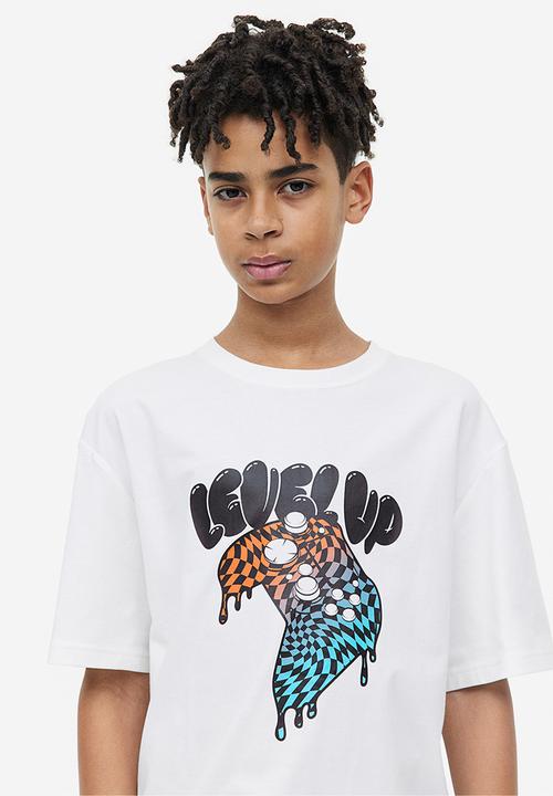 H&M - Printed jersey T-shirt - white/level up 
