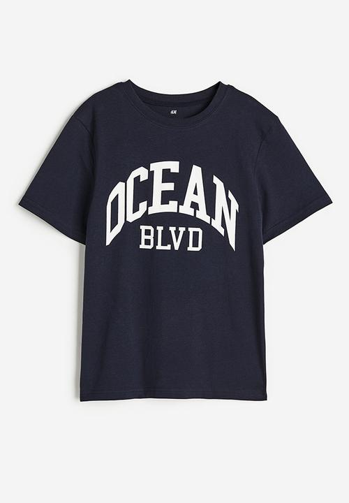H&M - Printed cotton T-shirt - dark blue ocean blvd 