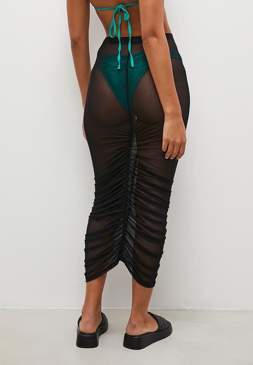 Superbalist - Mesh ruched maxi skirt - black