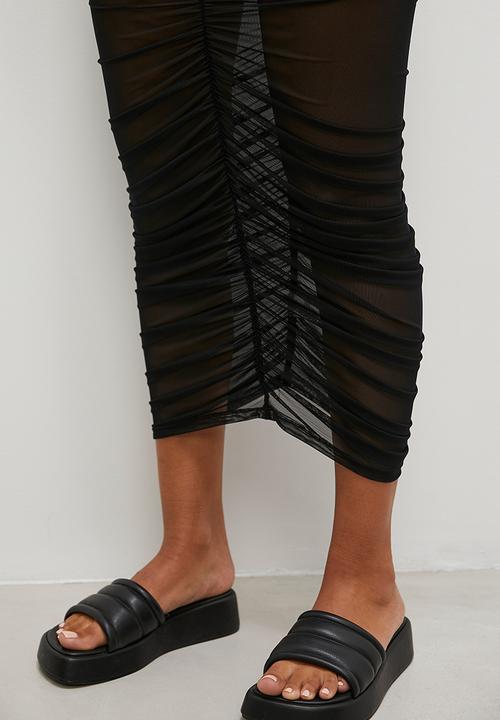 Superbalist - Mesh ruched maxi skirt - black