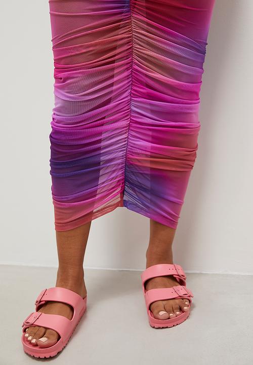 Superbalist - Mesh ruched maxi skirt - pink & purple