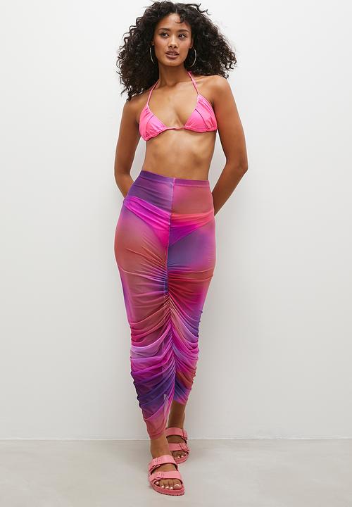 Superbalist - Mesh ruched maxi skirt - pink & purple
