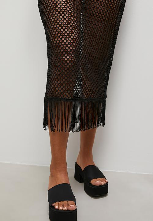 Superbalist - Crochet cutaway fringed dress - black