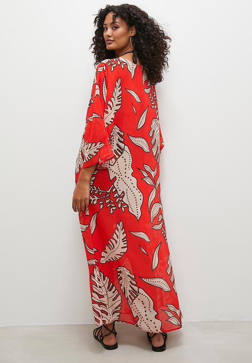 Superbalist - Tassel detail kaftan - red tropical batik