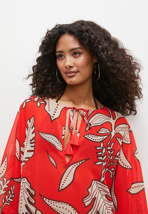 Superbalist - Tassel detail kaftan - red tropical batik