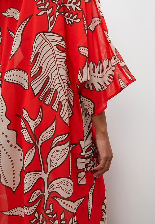 Superbalist - Tassel detail kaftan - red tropical batik