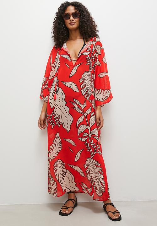 Superbalist - Tassel detail kaftan - red tropical batik