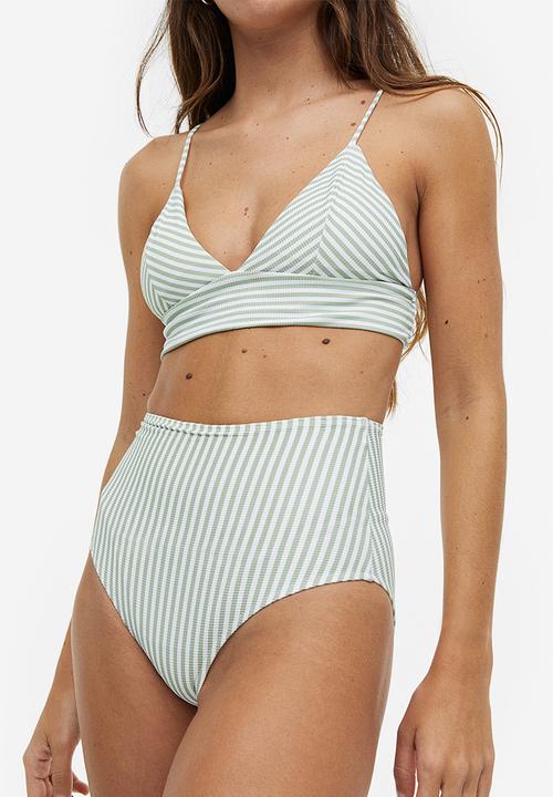 H&M - Bikini bottoms - light green & white striped 