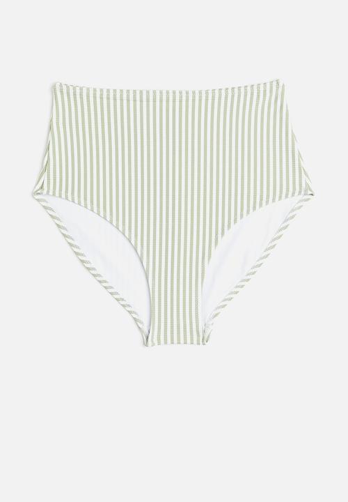 H&M - Bikini bottoms - light green & white striped 