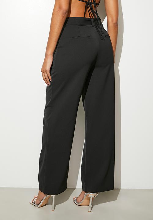 VELVET - Smart belted tapered trouser - black
