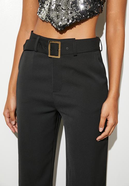 VELVET - Smart belted tapered trouser - black