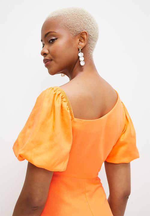 MILLA - Asym balloon sleeve fit & flare dress - apricot