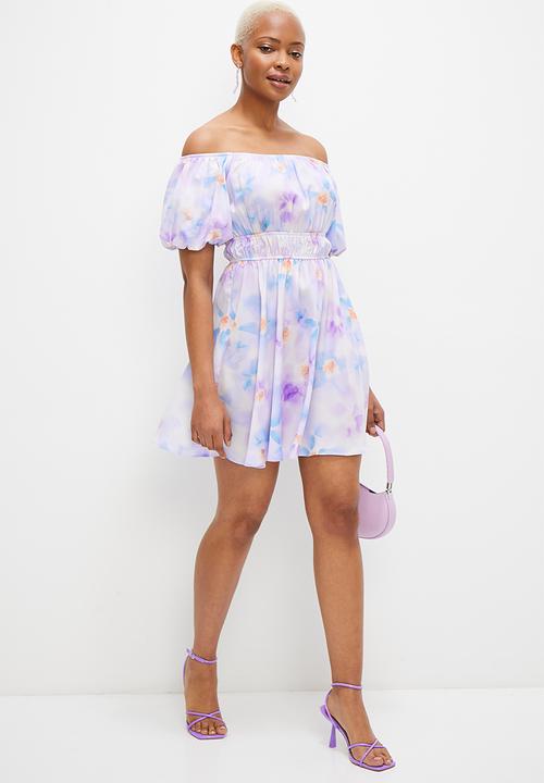 MILLA - Babydoll mini dress with exaggerated sleeve - watercolour