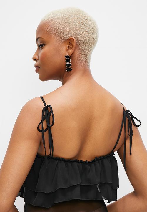 MILLA - Soft ruffle bodysuit - black