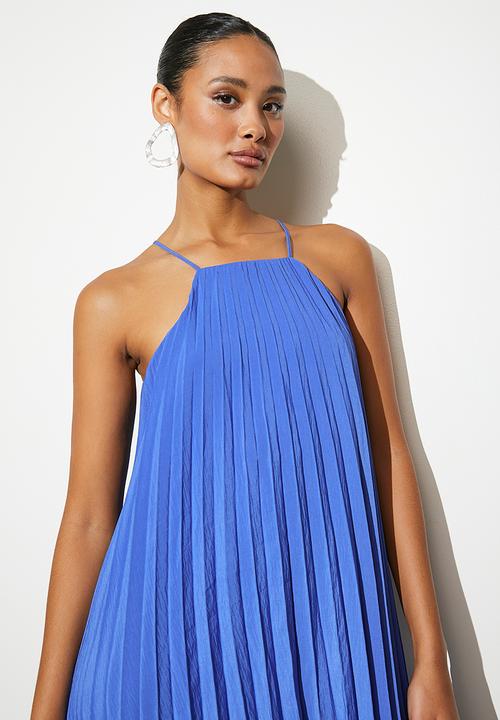 VELVET - Mini pleated trapeze dress - cobalt