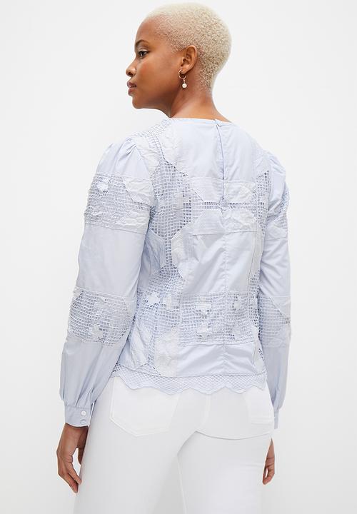 MILLA - Crew openwork anglaise blouse - light blue
